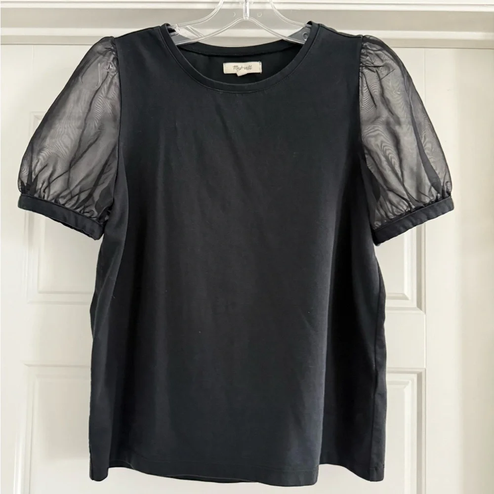 Madewell Black Sheer Sleeve Tee - Picture 5 of 10